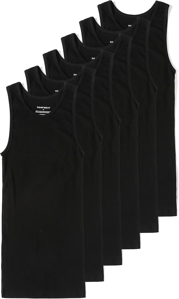 Pierlox Men's 6-Pack A-Shirts Tight Fit Tank Tops Cotton Spandex Undershirts