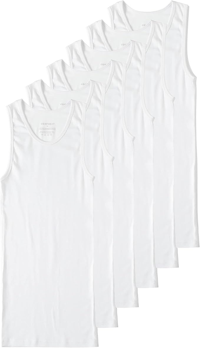 Pierlox Men's 6-Pack A-Shirts Tight Fit Tank Tops Cotton Spandex Undershirts