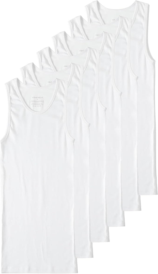 Pierlox Men's 6-Pack A-Shirts Tight Fit Tank Tops Cotton Spandex Undershirts