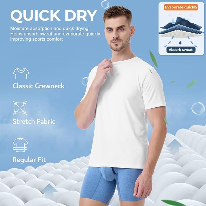 Pierlox COOL Men's Undershirts Moisture-Wicking Crewneck T Shirts, Breathable Stretch Soft Tees for Men, 3 or 6 Pack